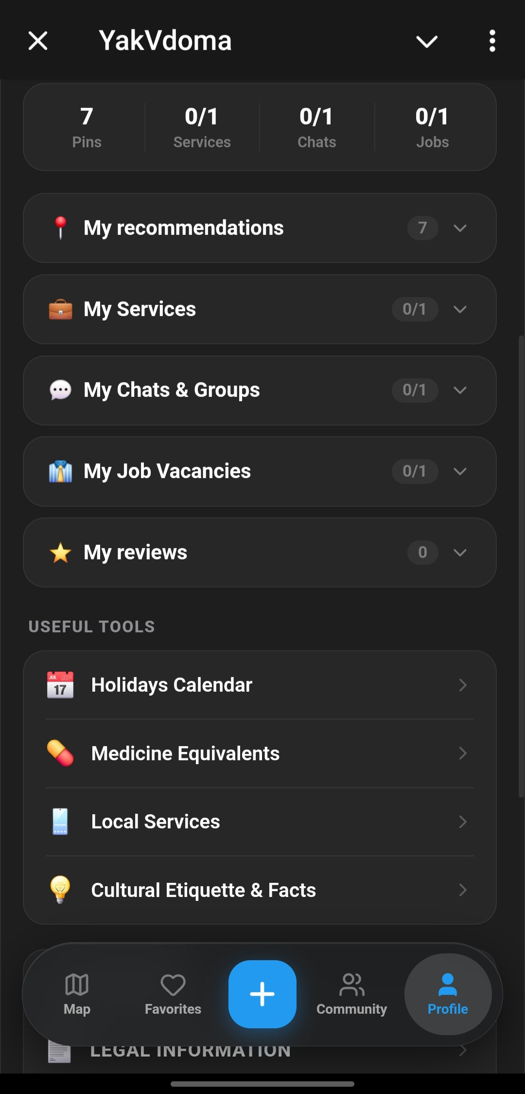 Expat Profile & Useful Tools Directory (Medicines, Calendar)